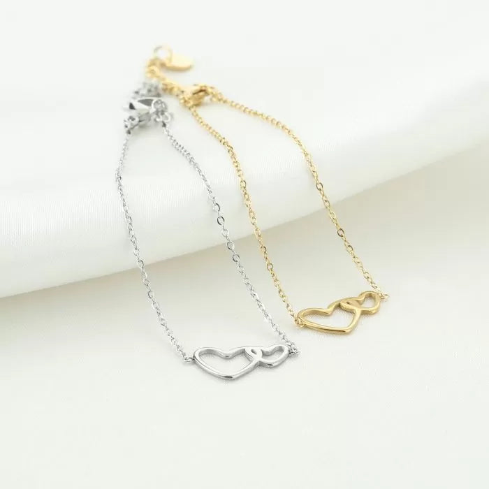 Fleur armband met 2 hartjes - Goud