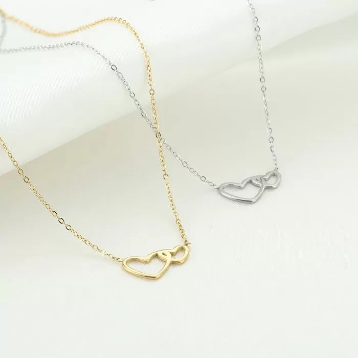 2 hartjes ketting - ZIlver