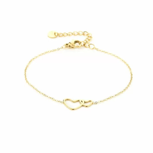 Armband met 2 hartjes - Goud